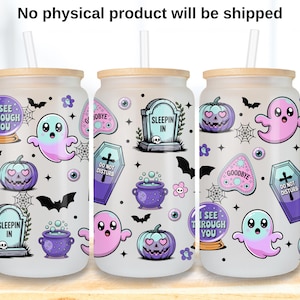 Halloween gilry 16oz Can Glass Wrap PNG,  Spooky Cute Digital Wrap, Ghost and Graveyard Halloween Libbey Can Sublimation & UV DTF Design