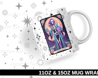 Keeper of Sanity Skeleton Mom Tarot Card Mug Wrap PNG, 11oz 15oz Sublimation Mug Design, Funny Gothic Mom Mug Printable