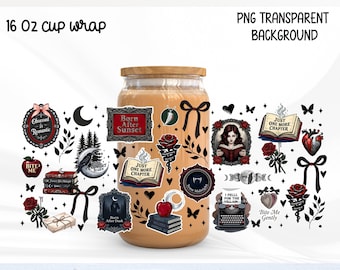 Dark Romance 16oz Can Glass Wrap PNG, Gothic Bookish Libbey Wrap Design, Just One More Chapter Tumbler PNG