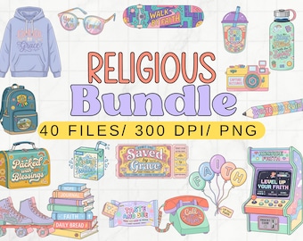 Paquete colorido cristiano en formato PNG, conjunto de imágenes prediseñadas basadas en la fe, diseño religioso en PNG, gráficos con citas de Jesús, pegatinas con estética bíblica, 40 archivos PNG