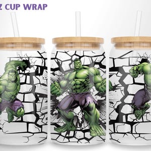 Grüner Superheld Libbey Glasdose png, Comics 16 Unzen Tumbler Wrap Design uv dtf oder Sublimation, Hulk inspirierte Sublimation png Wrap Design
