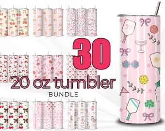 Coquette 20oz Tumbler Wraps 30 PNG Bundle, Skinny Tumbler Sublimation Wraps, Aesthetic Bow, Cherry Ribbons, Girly Digital Drinkware Designs