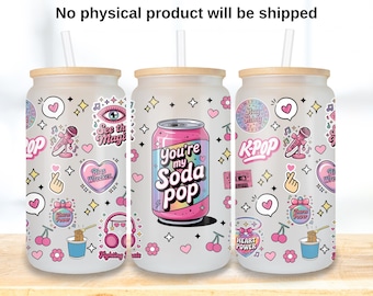 Vinilo para vasos de latas de Kpop PNG, pegatinas de estilo Kpop femenino para vasos Libbey de 16 oz, vinilo para bebidas K-Pop en tonos pastel, descarga digital + diseño gratuito