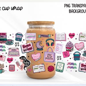 Amoureux des livres 16 oz en verre peut emballer PNG, Romance Reader Libbey Cup Wrap Sublimation Design, à mon époque de lecture, j'aime les livres, coupe esthétique BookTok