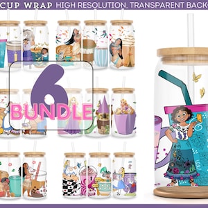 Princess 16oz Can Glass wrap, Magical 16oz tumbler wrap design, Cartoon girls inspired 16oz UV DTF PNG file, digital download