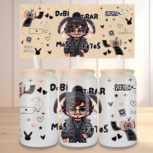 DTMF Libbey glass can png,  Song quote 16 oz tumbler coffee glass PNG download, Puerto Rico inspired Bad Bunny Wrap Template