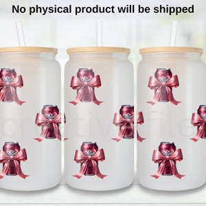 Soda Can Coquette 16oz Glass Can Wrap PNG, Cherry Drink Cup Wrap, Sweet Soda Bow Girl Tumbler Digital Download