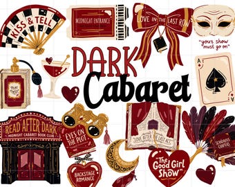 Dark Cabaret Clipart Bundle PNG, Bookish Romance Clipart, Vintage Theater, Burlesque Book Club Clipart, Dark Romance Cabaret PNG