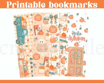 Fall Ghost Printable Bookmarks, Hello Autumn,  Pumpkin and Ghost Designs, Cozy Reader Gift, Instant Digital Download