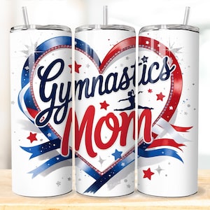 Patriotic Gymnastics Mom Tumbler Wrap, 20oz Skinny tumbler Sublimation PNG, Red White & Blue Gymnastics Cup Design for Moms, Sport Mom wrap