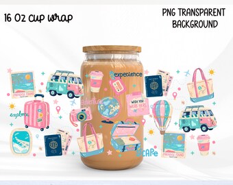 Travel Glass Can Wrap PNG, Girls Trips Wrap, Travel Lover cup design, Vacation cup wrap, Adventure-themed graphic cup, Girly Travel wrap