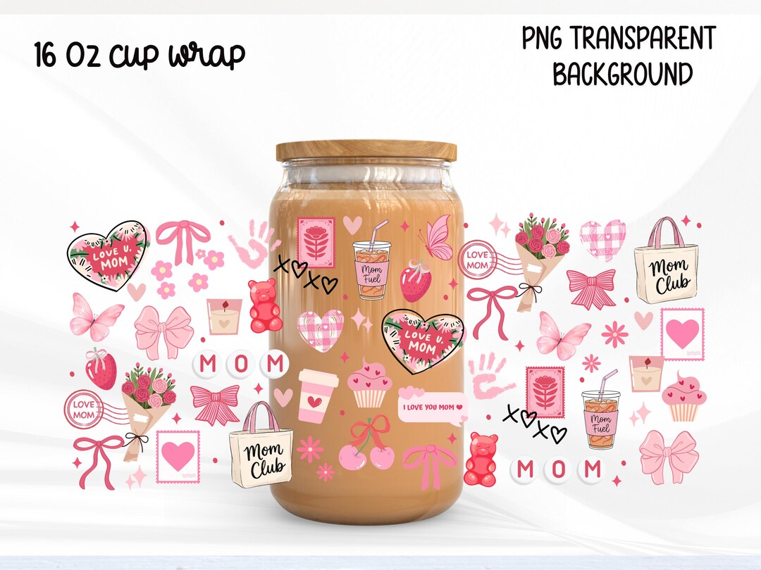 Mom Glass Can Wrap PNG, 16oz Libbey Cup Wrap Design, Cute Pink Mom ...