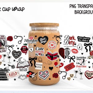 Dark Romance 16oz Can Glass Wrap PNG, Spicy Book Club Glass Cup Design, Smut Reader Libbey Wrap, Bookish Sublimation Download