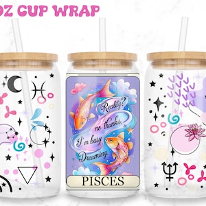Pisces Sternzeichen 16 Unzen Libbey Glasdosenverpackung PNG, Astrologie png Design, Sarkastische und lustige Karte Pisces, Celestial Zodiac Horoskop Zeichen