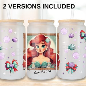 Princess Ariel inspired Libbey glass can png, Coquette princess mermaid bow 16 oz tumbler coffee glass PNG download, Girly Wrap Template