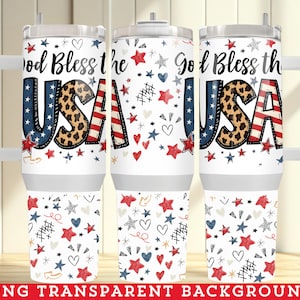 USA Doodle Buchstaben 40 Unzen Cup Wrap PNG, Girly 4. Juli Quencher Sublimationsdesign, God Bless America Digital Download