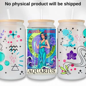 Verseau zodiaque 16 oz peut emballer en verre Libbey PNG, conception png d'astrologie, carte sarcastique et drôle Verseau PNG, signe astrologique du zodiaque png