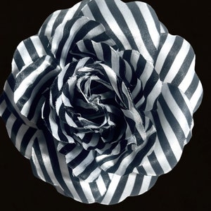 Flower Pin Magnetic Hold Black and White Striped Rose Fabric Flower Pinless Posies Flower Brooch