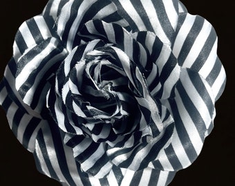 Flower Pin Magnetic Hold Black and White Striped Rose Fabric Flower Brooch 4”Pinless Posies
