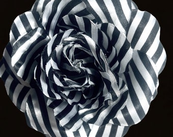 Flower Pin Magnetic Hold Black and White Striped Rose Fabric Flower Pinless Posies Flower Brooch