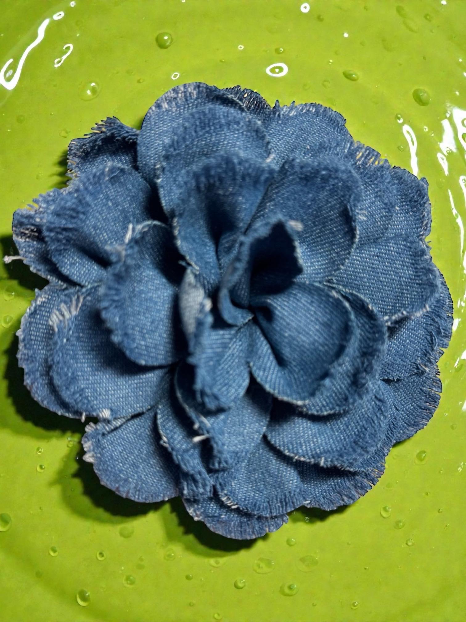 Embellished bucket in washed faded denim frayed edges, organza Flower w/brooch. Treasure Jeans Out Now Baggy Fit Hand Embellished Antique  main image 2