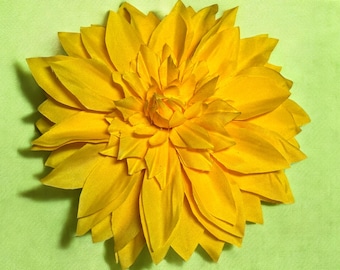 Yellow Dahlia Fabric Flower Brooch: Magnetic Pinless Posie (6.5")