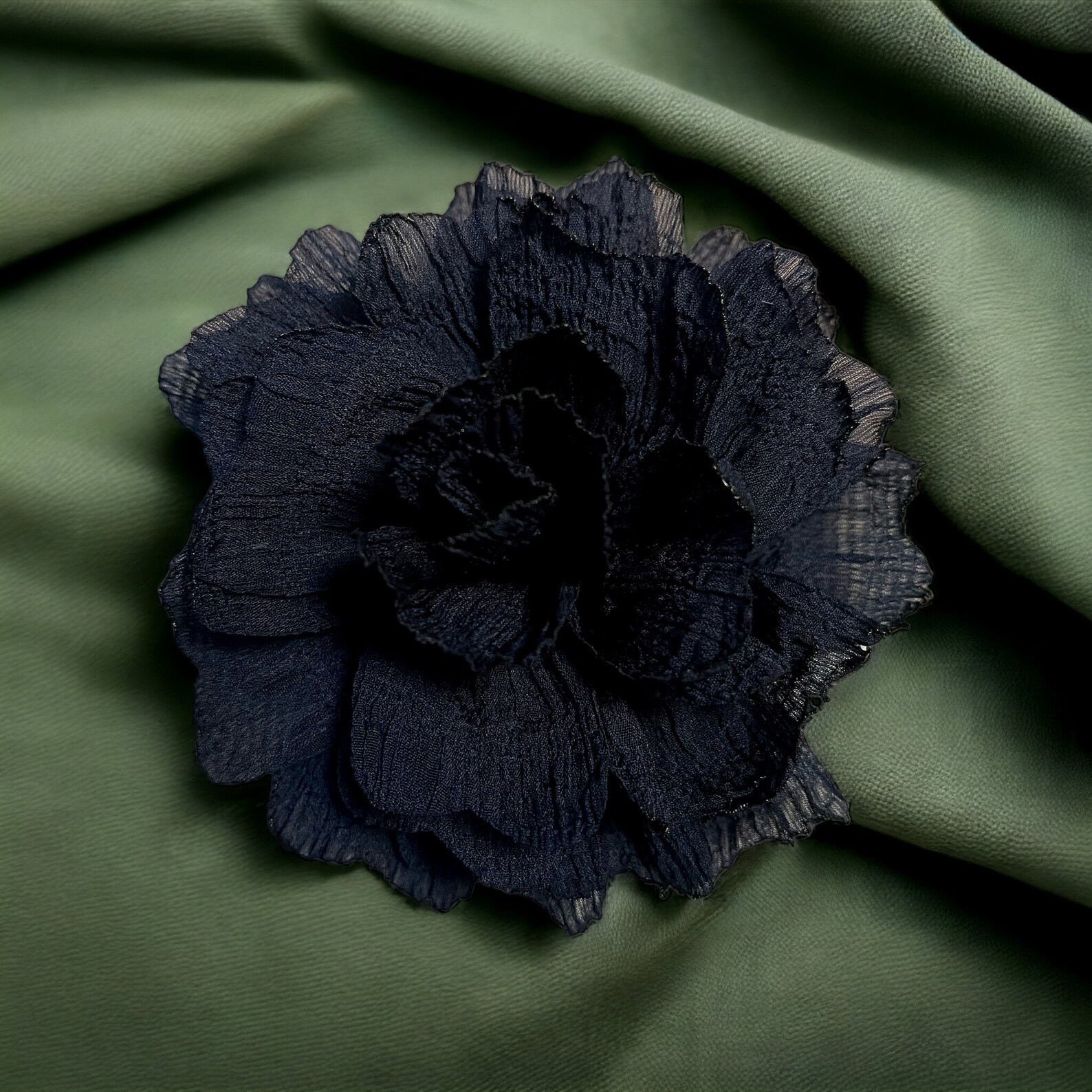 Navy Blue Ruffle Fabric Flower Brooch - Magnetic Pinless Posie - Etsy