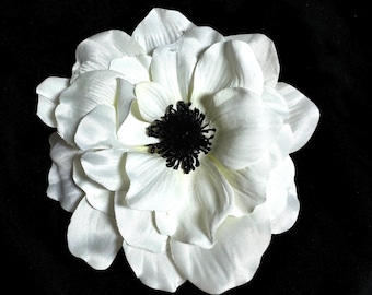 Magnetic Hold Cream White Anemone Flower Pin: Pinless Posies Brooch 5”