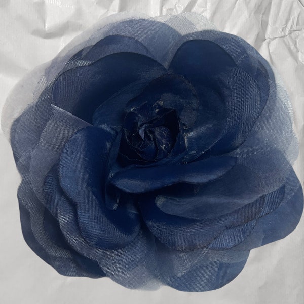 Magnetic hold Flower pin Flower brooch Navy blue rose with net overlay fabric flower pin Pinless posies