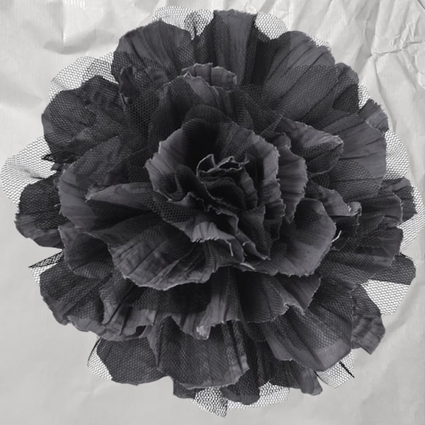 Magnetic hold Extra Large Flower pin Flower Brooch Gray Ruffled fabric Pinless Posies