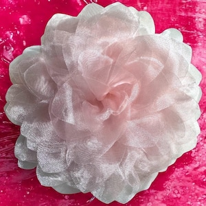 Magnetic hold flower pin Flower brooch Extra Large Light Pink Organza Fabric Flower Fashion Accessory 9” Pinless Posies