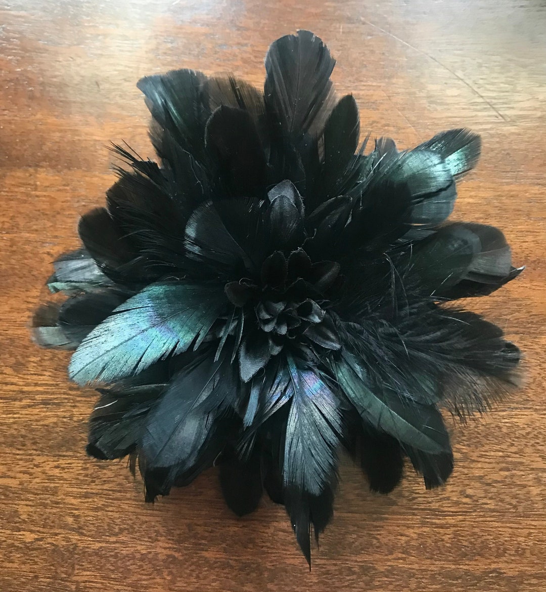 Hold Feather Flower Pin,feather Flower Brooch Large Black Iridescent Feather Pinless