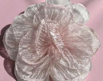 Extra Large Light Pink Organza Flower Brooch: Magnetic Pinless Posie  8”