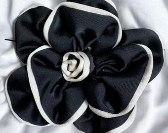 Black with white trim flower pin flower brooch Magnetic Hold Pinless Posies 3”