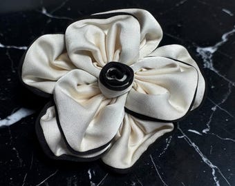 White with Black trim flower pin flower brooch Magnetic Hold Pinless Posies 3”