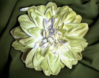 Magnetic hold extra large  Flower pin Flower brooch 6.5” Green Shaded Dahlia Fabric Flower pin Pinless Posies