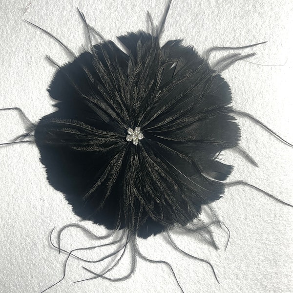 Magnetic hold feather flower pin Black feather with ostrich feather feather brooch Pinless Posies
