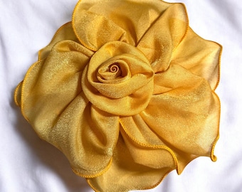 Gold Organza Flower Pin Accessory Flower Brooch Magnetic hold Pinless Posies 9”