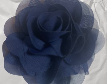 Magnetic hold Flower pin, Flower Brooch, Small Navy blue chiffon rose  Pinlessposies