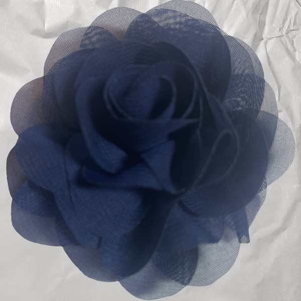 Magnetic hold Flower pin, Flower Brooch, Small Navy blue chiffon rose  Pinlessposies