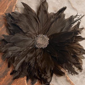 Feather Lapel accessory for jacket feather pin flower brooch hat accessory women gift Brown feather 7” Pinless Posie