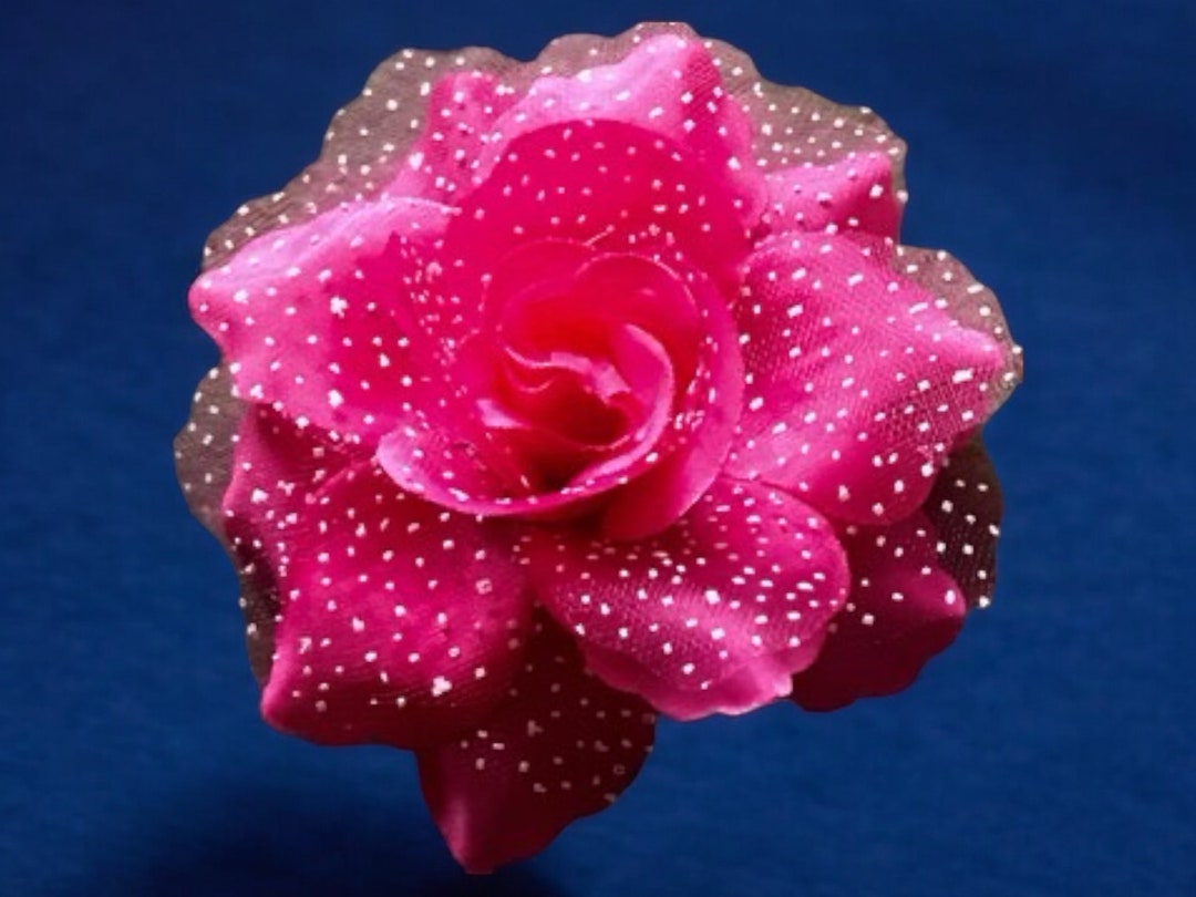 Magnetic Flower Brooch: Bright Pink Rose Pin With Dotted Net (4 Inch ...