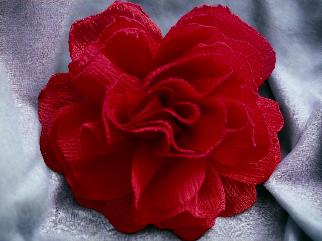 Hold Flower Pin Flower Brooch Red Ruffled Wrinkle Fabric Flower Pinless Posies Etsy