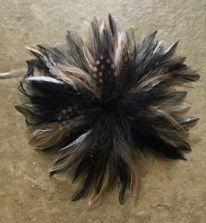 Feather Pin Magnetic Hold Black and Brown feather flower feather brooch Pinless Posies image 1