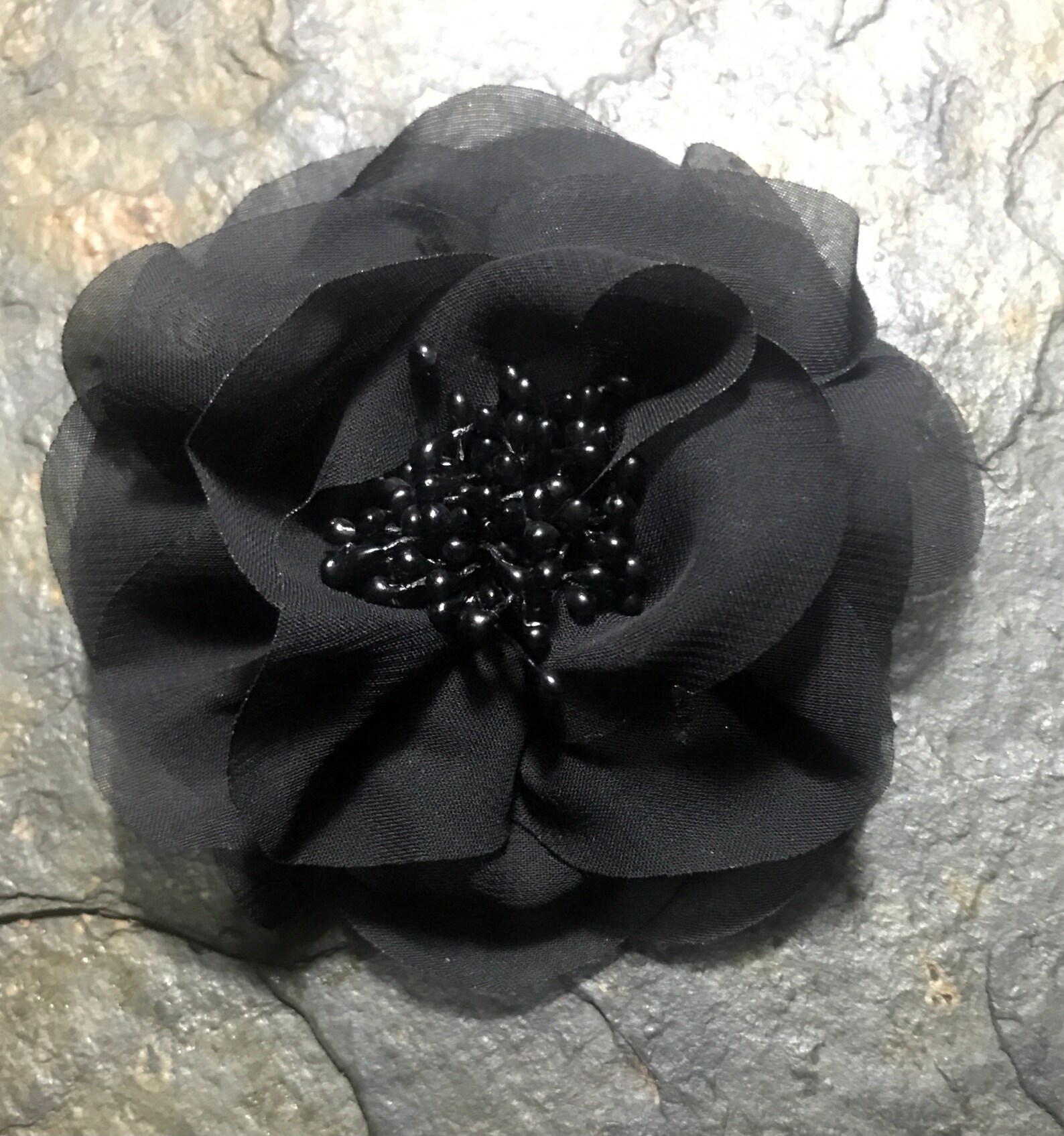 Flower Pinflower Broochfabric Flower Pin Black Organza Etsy