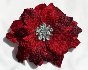 Broche magnético navideño de flor de Pascua: broche pequeño de terciopelo rojo con forma de flor, 7,6 cm (3 pulgadas)