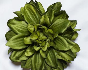 Broche de flor con cierre magnético Green Dahlia, accesorio de solapa: Pinless Posie, accesorio de flor de tela de 4 pulgadas.