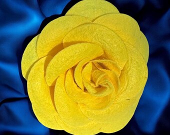 Yellow Felt Camellia Magnetic Brooch: Pinless Fabric Flower