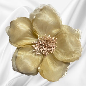 Magnetic hold flower pin, flower brooch Champagne petal with organza overlay and stamen center fabric flower pin Pinless Posie