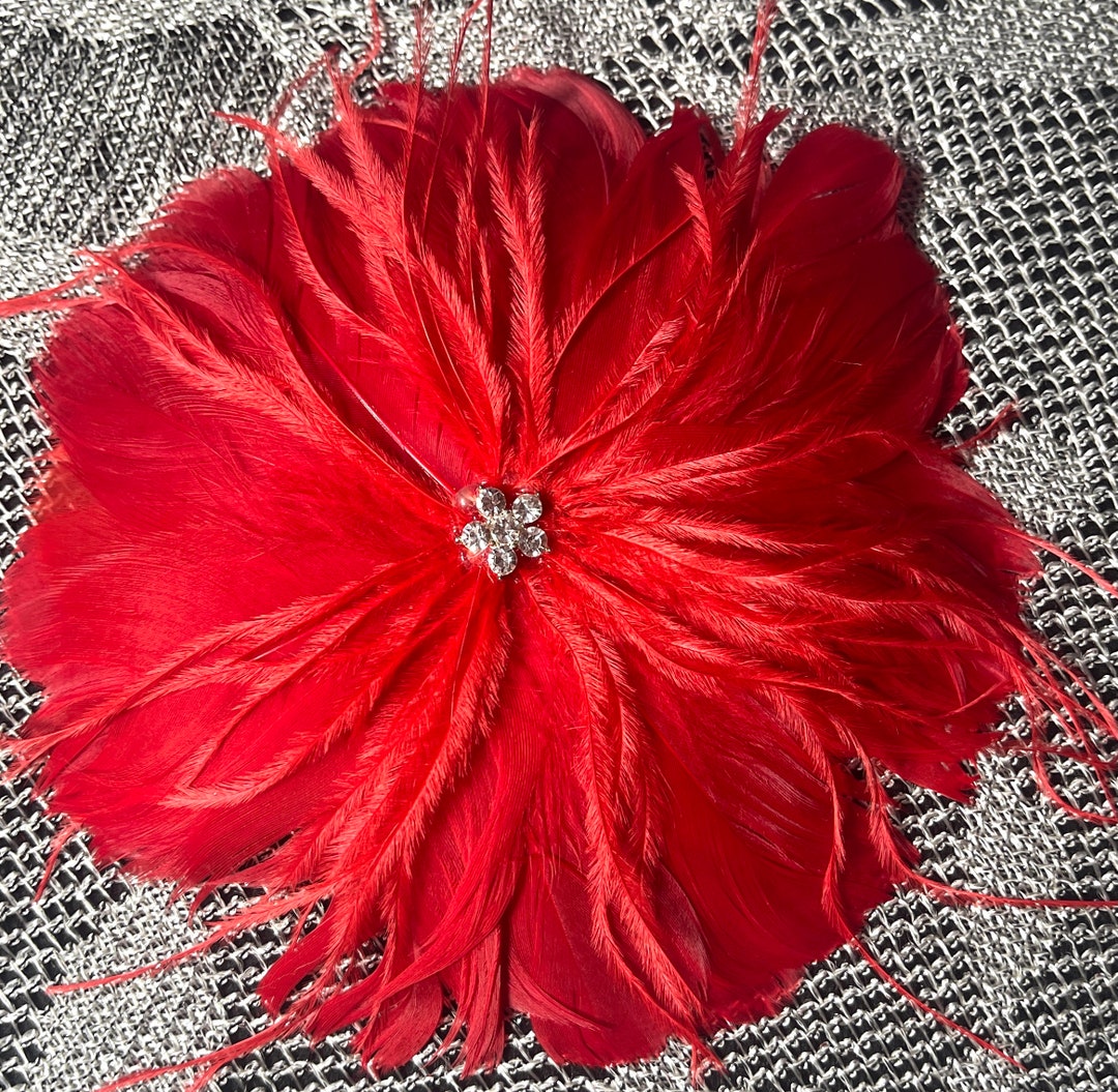 Hold Feather Flower Pin Red Feather With Ostrich Feather Feather Brooch Pinless Posies